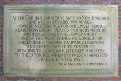 One of two tablets flanking The Johnston Gate, an entrance to Harvard Yard